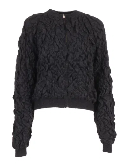 Fabiana Filippi Mohair Bomber Jacket With Embossed Butter-colored Workmanship In Black
