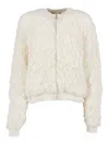 Fabiana Filippi Mohair Bomber Jacket With Embossed Butter-colored Workmanship In White