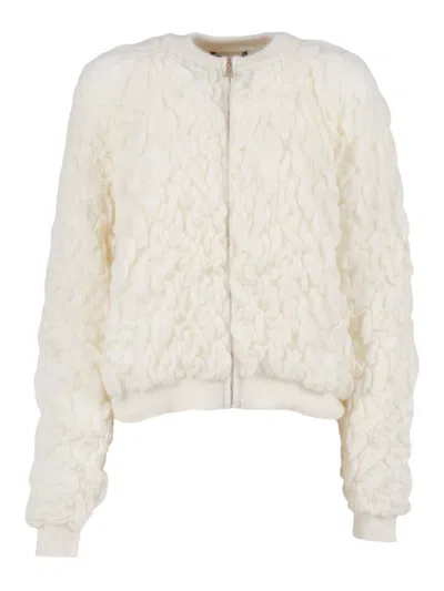 Fabiana Filippi Mohair Bubble Stitch Bomber In White