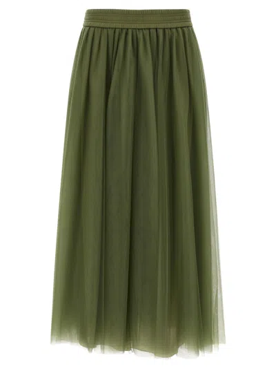 Fabiana Filippi Multi-layer Tulle Midi Skirt With Elastic Waistband In Green