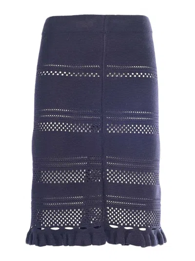 Fabiana Filippi Multistitch Cotton Knit Skirt With Bottom Rouche In Blue