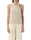 Fabiana Filippi Halterneck Sleeveless Metallic Ribbed Hem Top