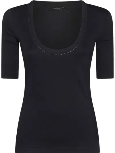 FABIANA FILIPPI NAVY BLUE COTTON T-SHIRT