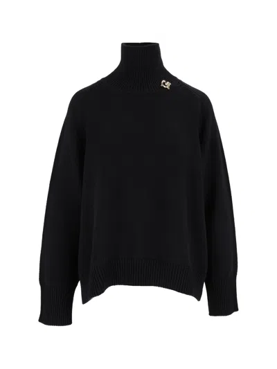 Fabiana Filippi Navy High-neck Cropped Merino Wool Sweater In Black