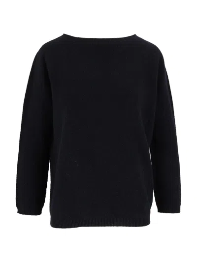 Fabiana Filippi Night Blue Boat Neck Platinum Lurex Knit Top In Black