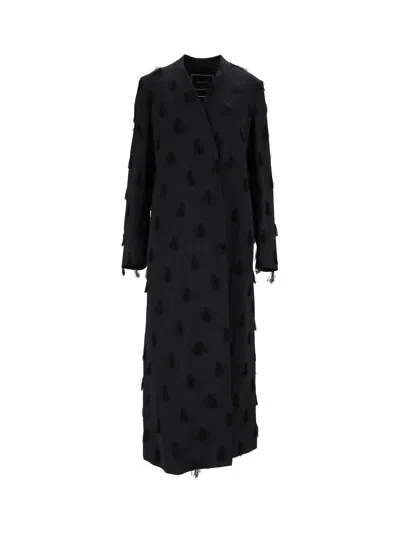 Fabiana Filippi Night Blue Collarless Textured Long Coat In Black