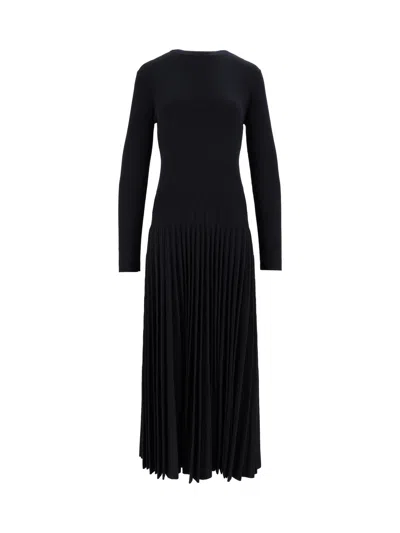 Fabiana Filippi Night Blue Cotton-wool Pleated Midi Dress In Black