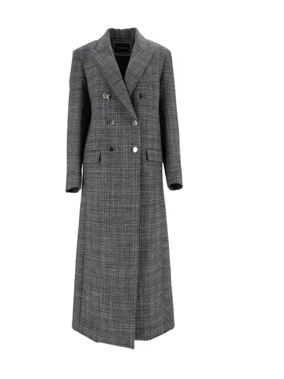Fabiana Filippi Night Blue Double-breasted Long Wool Coat In Gray