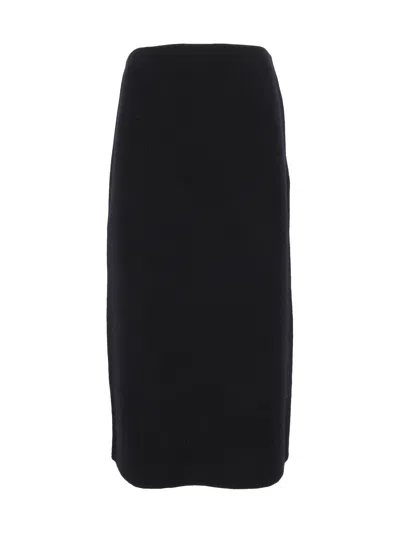 Fabiana Filippi Night Blue Merino Wool Midi Skirt In Black