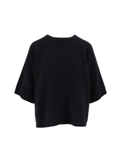 Fabiana Filippi Night Blue Platinum Sequined Short-sleeve Top In Black