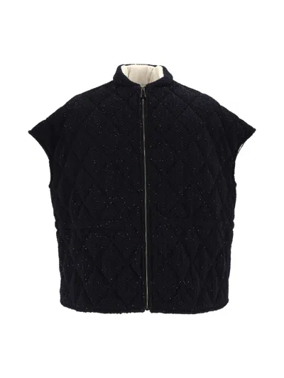 Fabiana Filippi Night Blue Sequined Quilted Cape In Black