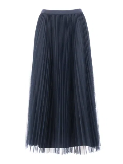 Fabiana Filippi Night Blue Wide Pleated Tulle Skirt