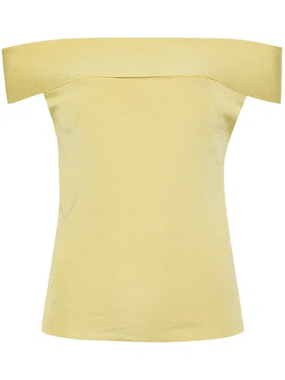 Fabiana Filippi Off-shoulder Fine-ribbed Top In Green