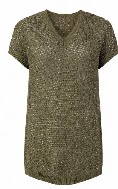 Fabiana Filippi Olive Green Open Knit Polo In Animal Print