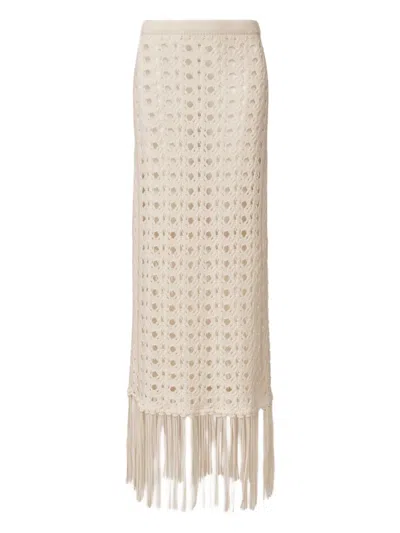 Fabiana Filippi Open-knit Fringed Long Skirt In Neutral
