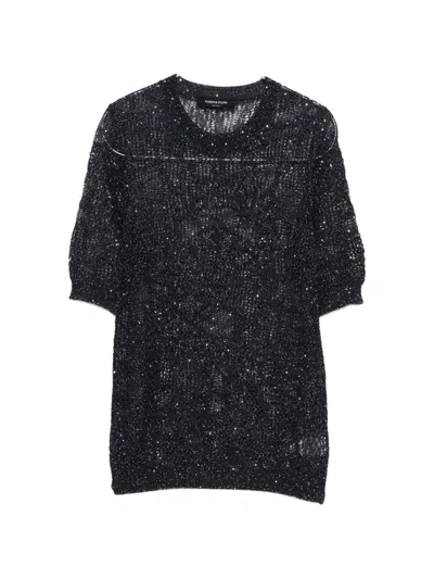 Fabiana Filippi Crew Neck Sequin Knit Short Sleeve Top In Black