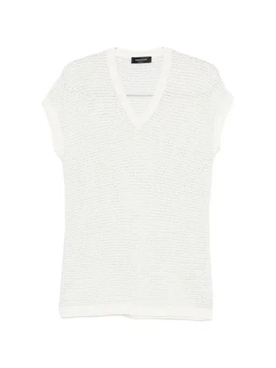 Fabiana Filippi V Neck Sequin Knit Short Sleeve Top In White