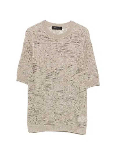 Fabiana Filippi Short Sleeve Top Open Knit Floral In Neutral