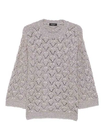 Fabiana Filippi Open-knit Pointelle-trim Sweater In Light Grey