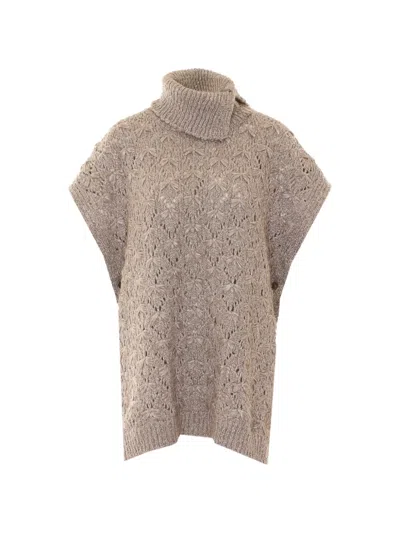Fabiana Filippi Open-knit Poncho In Neutral