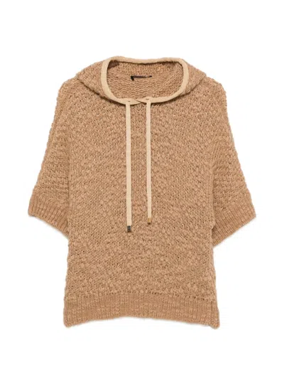 Fabiana Filippi Open-knit Short-sleeve Hooded Sweater In Brown