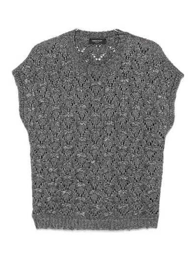Fabiana Filippi Open-knit Short-sleeve Sweater In Dark Grey