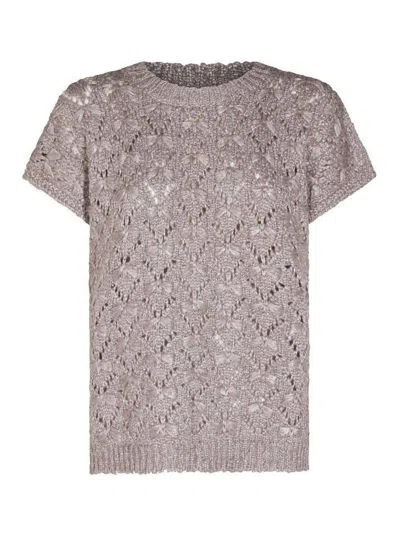 Fabiana Filippi Open-knit Short-sleeve Sweater In Grey