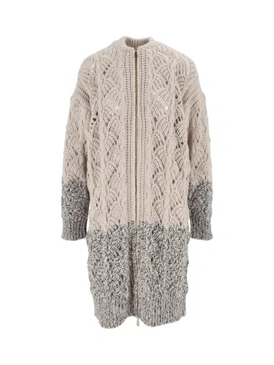 Fabiana Filippi Openwork Knit Bicolor Band Bomber Jacket In Grey