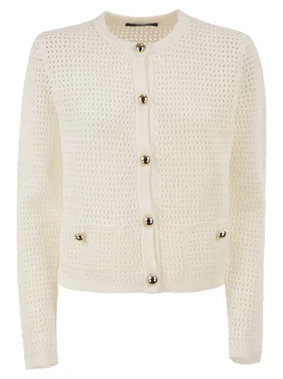 Fabiana Filippi Openwork Knitted Cotton Cardigan With Jewelled Buttons In Neutral