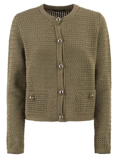 Fabiana Filippi Openwork Knitted Cotton Cardigan With Jewelled Buttons In Brown