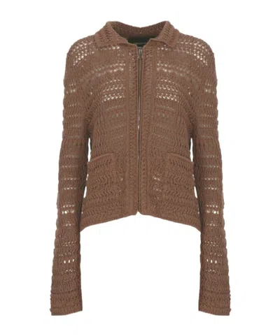 Fabiana Filippi Openwork Zip-up Cardigan In Brown