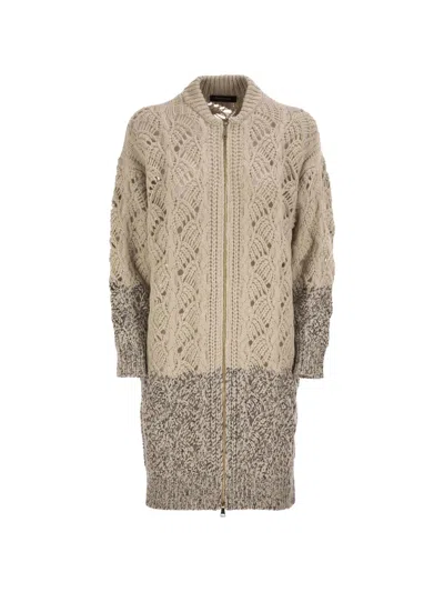 Fabiana Filippi Openwork-knit Zip-up Cardigan In Brown