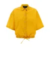 Fabiana Filippi Rhinestone-piped Cotton Blend Shirt With Drawstring Hem In Yellow
