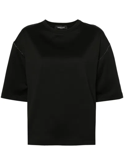 Fabiana Filippi Beaded-trim Cotton T-shirt In Negro