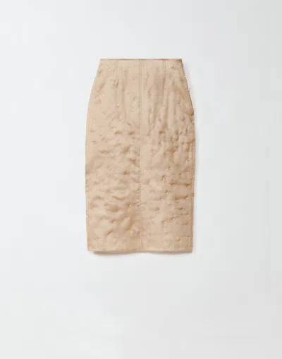 Fabiana Filippi Padded Pencil Skirt With Stars Beading In Brown