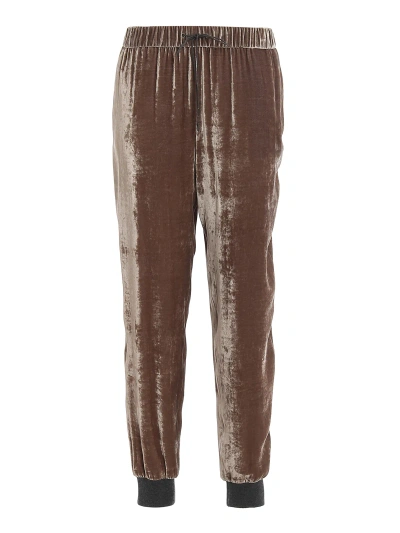 Fabiana Filippi Knitted Cuffs Velvet Trousers In Taupe