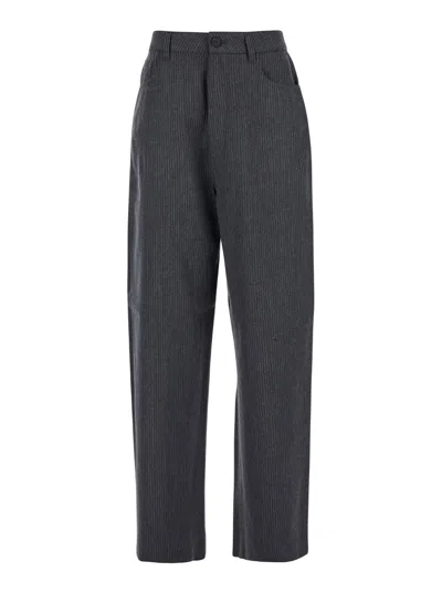 Fabiana Filippi 5-pocket Virgin Wool Pinstripe Trousers In Anthracite