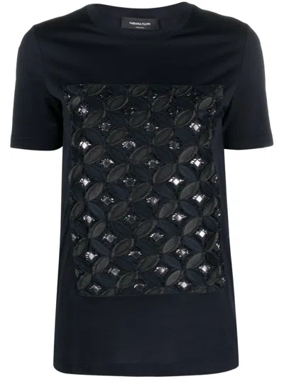 Fabiana Filippi Patterned-jacquard Crew-neck T-shirt In Blue