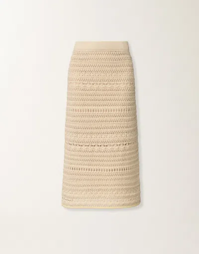 Fabiana Filippi Pencil Skirt In Wool And Cotton With Sequins In Neutral