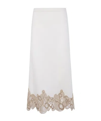 Fabiana Filippi Pencil Skirt With Lace Band In White