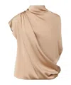 Fabiana Filippi Draped Mock-neck Enver Satin Top In Gold