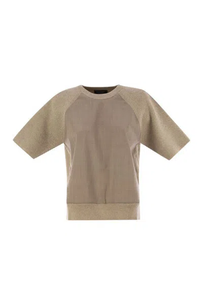 Fabiana Filippi Platinum And Lurex Short-sleeved Jersey In Brown