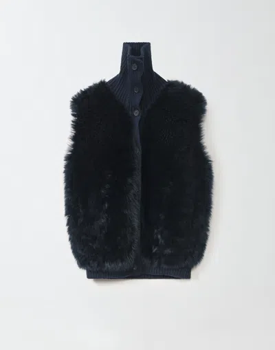 Fabiana Filippi Platinum And Shearling Gilet In Blue