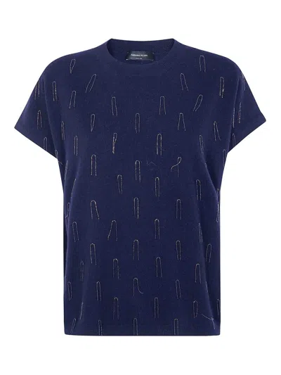 Fabiana Filippi Platinum Cap Sleeve Sweater With Embrodery In Blue