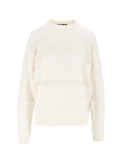 Fabiana Filippi Platinum Crew Neck Sweater With Sequin Stripe In White