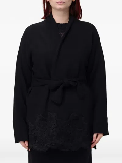 Fabiana Filippi Platinum Lace-trim Belted Cardigan In Black