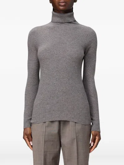 Fabiana Filippi Platinum Ribbed-knit Roll-neck Sweater In Gray