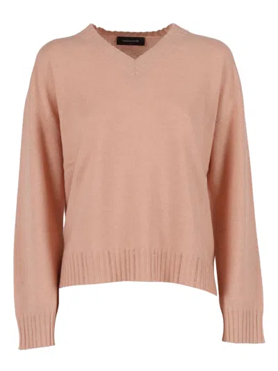 FABIANA FILIPPI PLATINUM V NECK SWEATER WITH FILO DIAMANTE TRIM DETAIL