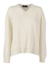 Fabiana Filippi Platinum V Neck Sweater With Filo Diamante Trim Detail In White