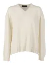 Fabiana Filippi Platinum V Neck Sweater With Filo Diamante Trim Detail In White